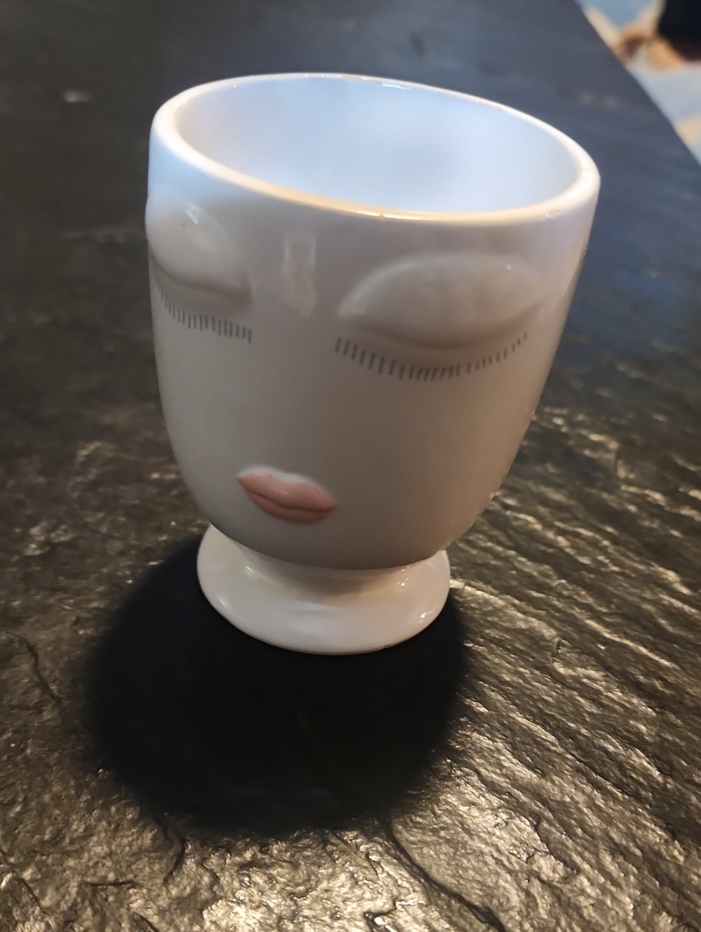 Pier 1 White Ceramic Decorative Vessel with Black Stamp